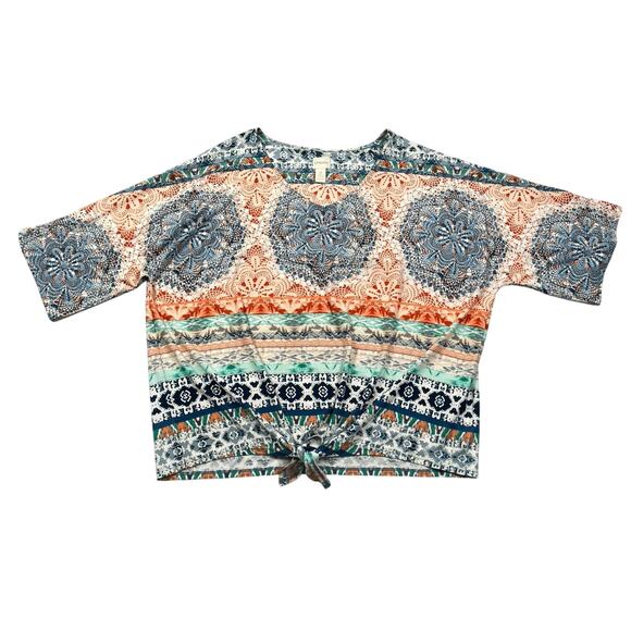 Chicos Top Womens 4 / US XXL Tribal Print Tie Front Windswept Casual Resortwear - Picture 1 of 9